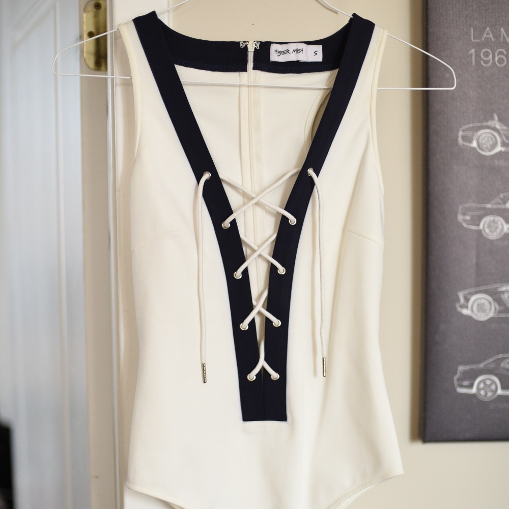 Tigermist Swim bodysuit white with blue border